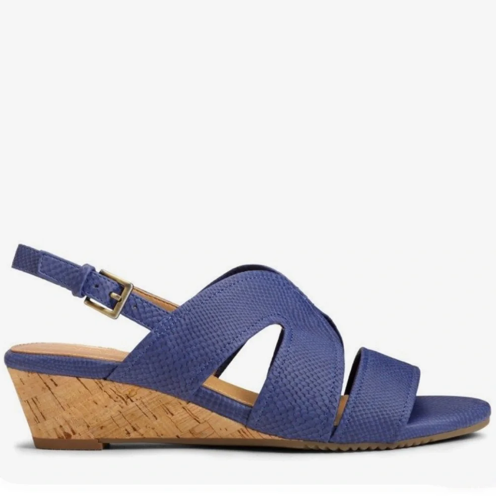 Aerosoles Appreciate Blue Snake Wedge Sandals Size 9 1/2
